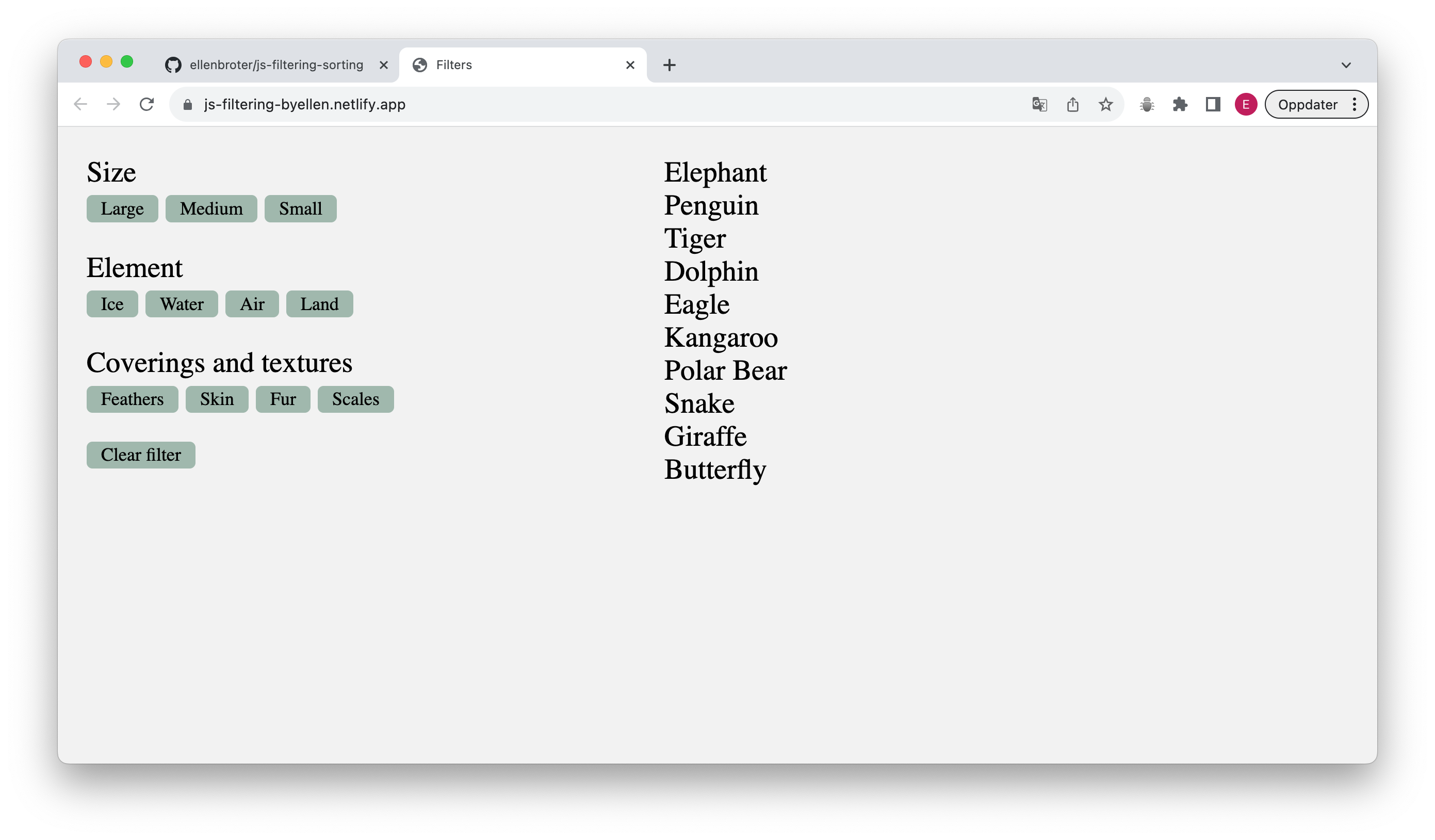 Filtering and sorting